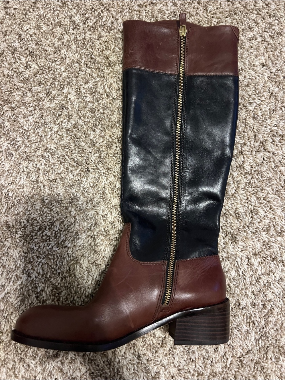 Vince Camuto Women's Two-Tone Brown and Black Leather Riding  Boots- Size 6 - Picture 3 of 13